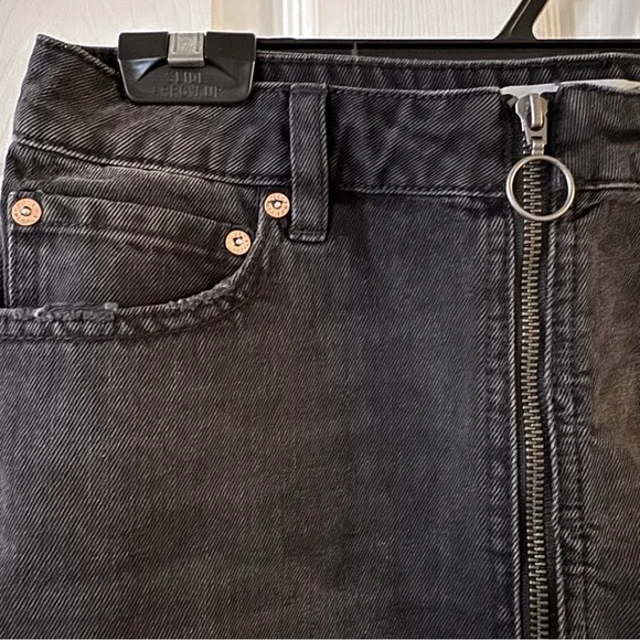 We the Free Black Cotton Denim Frayed Hem Mini Goth Whimsical Skirt Fringed 28 - Picture 3 of 10